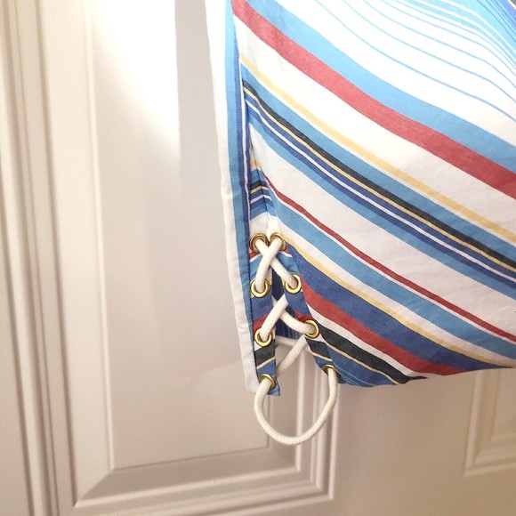 Brooks Brothers Top Womens Size 8 Sleeveless Lace Up Side Striped V-Neck Cotton - Picture 3 of 9